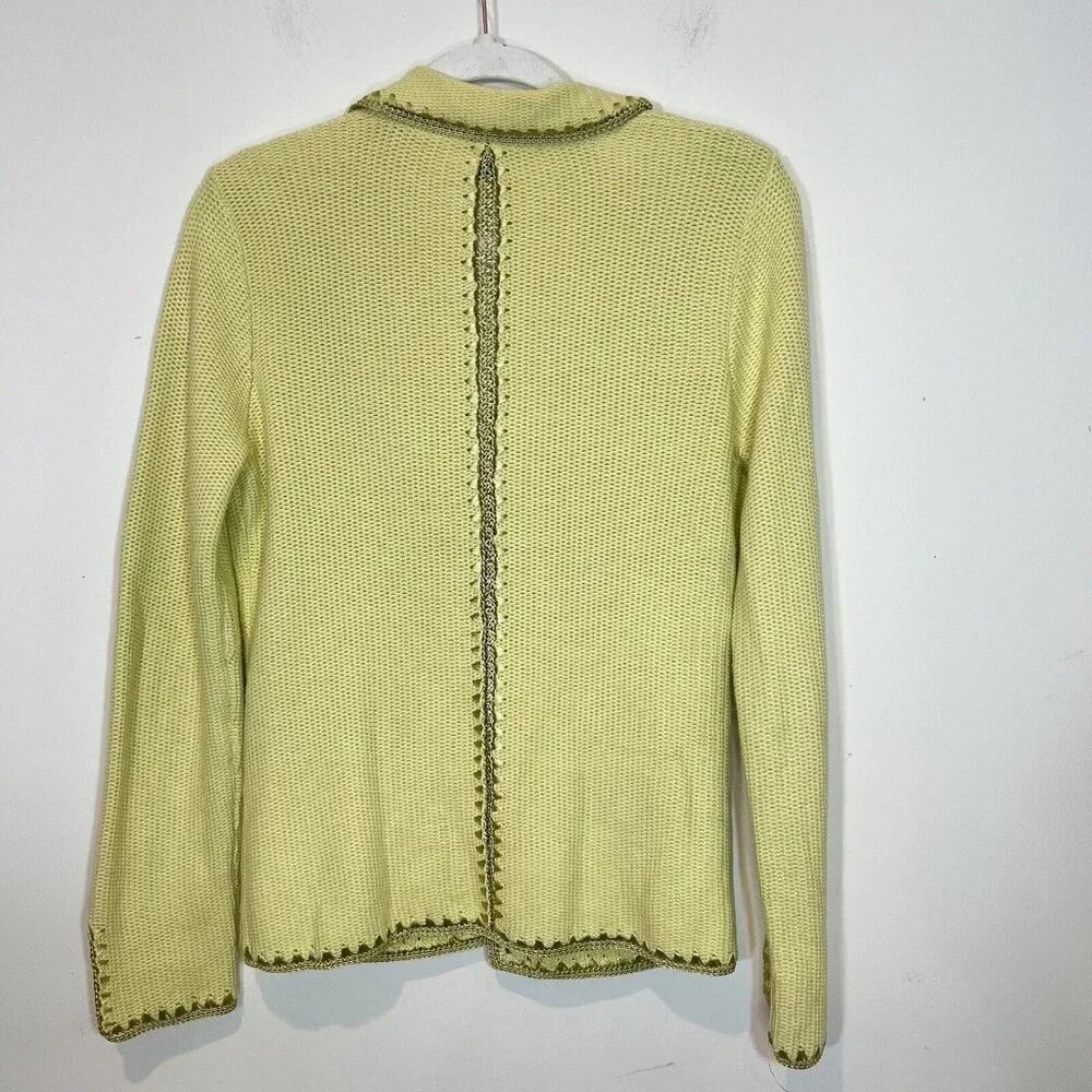 White + Warren Blazer M Jacket Womens Green Knit Embroidered Sweater Size Medium